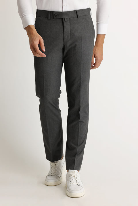 Medium Grey 7 Drop Slim Fit Narrow Cut Lycra Classic Fabric Trousers