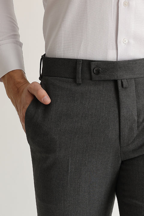 Medium Grey 7 Drop Slim Fit Narrow Cut Lycra Classic Fabric Trousers
