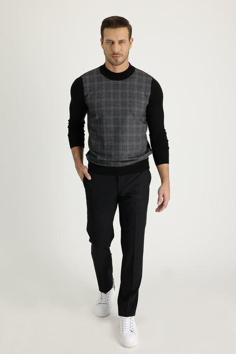 Black 4 Drop Relaxed Fit Lycra Classic Fabric Trousers