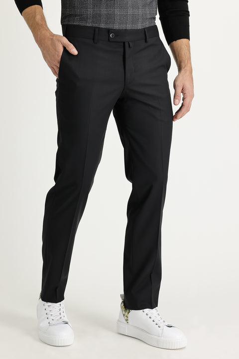 Black 6 Drop Regular Fit Standard Cut Lycra Classic Fabric Trousers