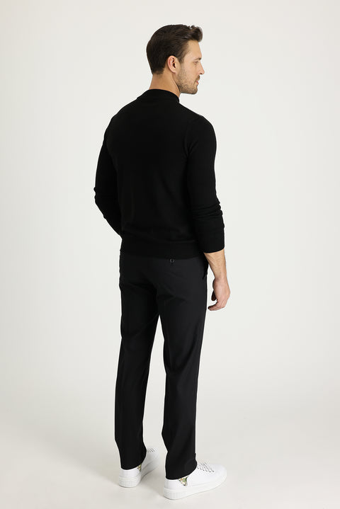 Black 6 Drop Regular Fit Standard Cut Lycra Classic Fabric Trousers