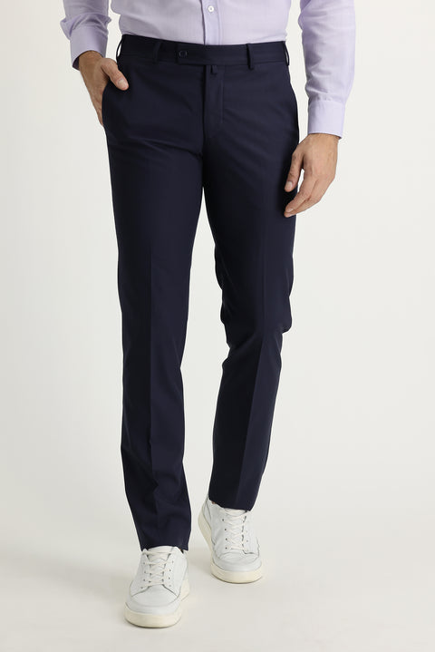 Medium Navy 6 Drop Regular Fit Standard Cut Lycra Classic Fabric Trousers