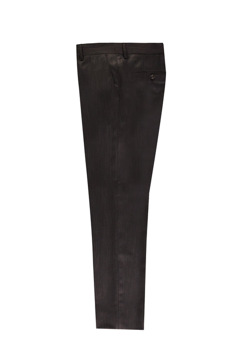 Dark Brown 7 Drop Slim Fit Narrow Cut Eyelet Classic Fabric Trousers
