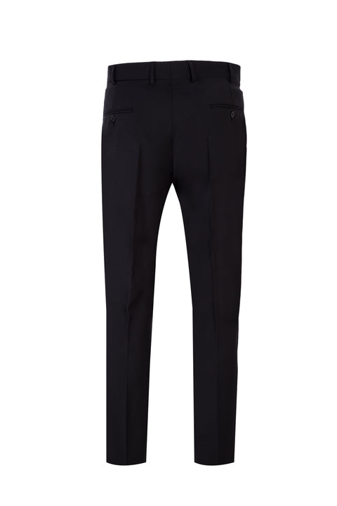 Black 4-Drop Relaxed Fit Casual Cut Classic Wool Fabric Trousers
