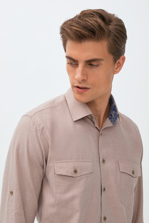 Medium Beige Long Sleeve Regular Fit Lumberjack Shirt