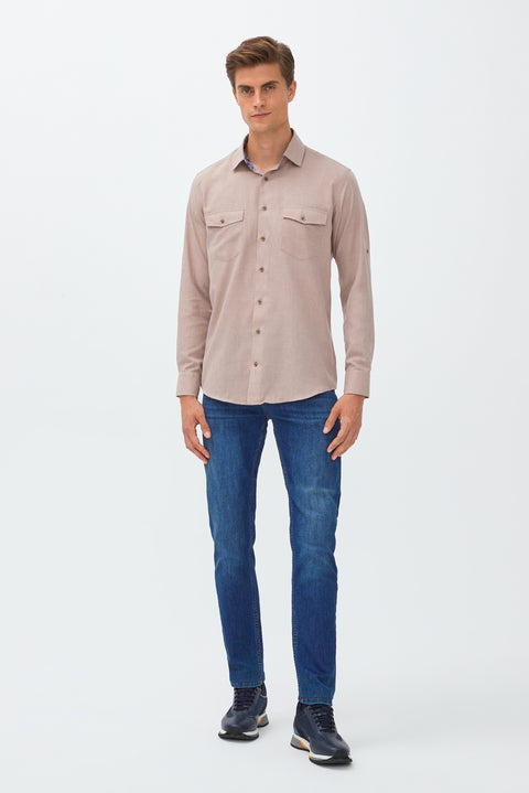 Medium Beige Long Sleeve Regular Fit Lumberjack Shirt