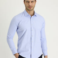 Sky Blue Long Sleeve Slim Fit Patterned Cotton Shirt