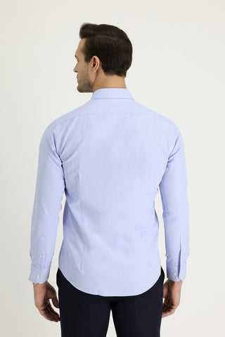  Gök Mavisi Uzun Kol Slim Fit Dar Kesim Desenli Pamuklu Gömlek
