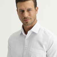 White Long-Sleeve Classic Patterned Cotton Shirt