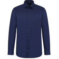 Medium Navy Long-Sleeved Classic Stain-Resistant Cotton Shirt with Pockets