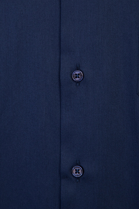 Medium Navy Long-Sleeved Classic Stain-Resistant Cotton Shirt with Pockets
