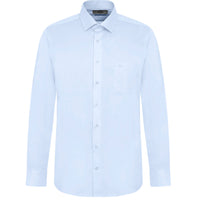 Light Blue Long-Sleeved Classic Stain-Resistant Cotton Shirt with Pockets