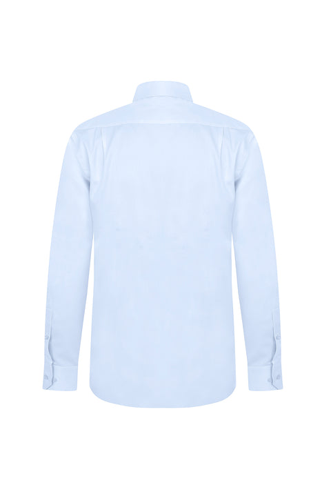 Light Blue Long-Sleeved Classic Stain-Resistant Cotton Shirt with Pockets