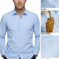 Light Blue Long Sleeve Classic Nano Care Water Repellent Stain Resistant 4 Seasons Cotton Shirt