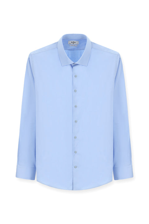 Light Blue Long Sleeve Classic Nano Care Water Repellent Stain Resistant 4 Seasons Cotton Shirt