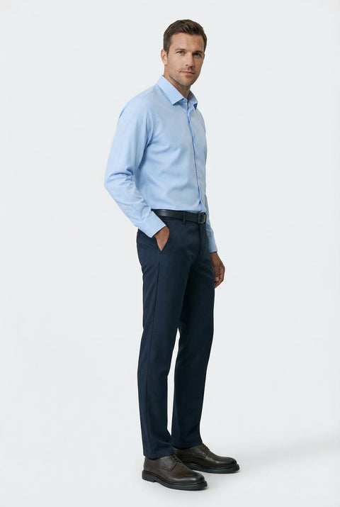 Light Blue Long Sleeve Classic Nano Care Water Repellent Stain Resistant 4 Seasons Cotton Shirt