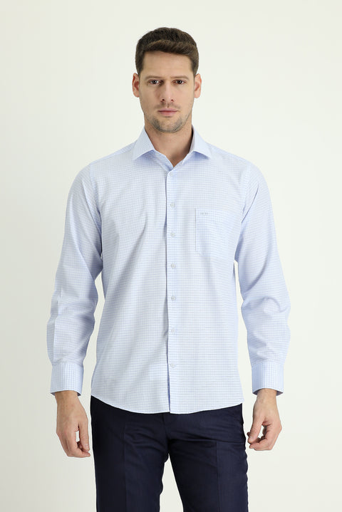 Light Blue Long Sleeve Regular Fit Plaid Shirt