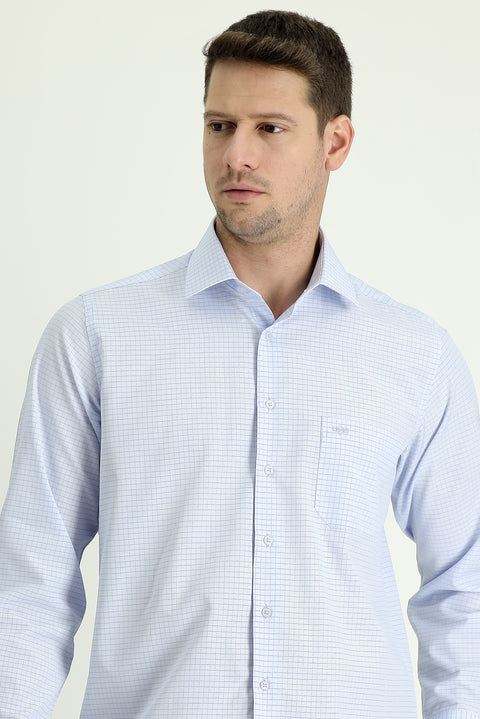 Light Blue Long Sleeve Regular Fit Plaid Shirt