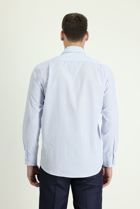 Light Blue Long Sleeve Regular Fit Plaid Shirt
