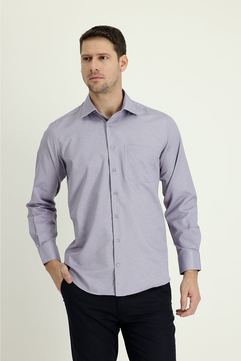 Dark Navy Long-Sleeve Classic Patterned Shirt