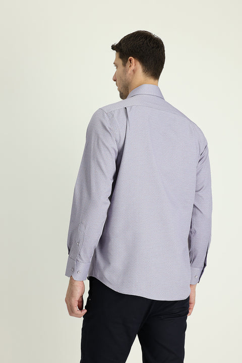 Dark Navy Long-Sleeve Classic Patterned Shirt