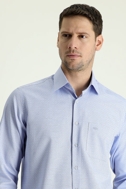 Blue Long-Sleeve Classic Patterned Easy-Iron Shirt