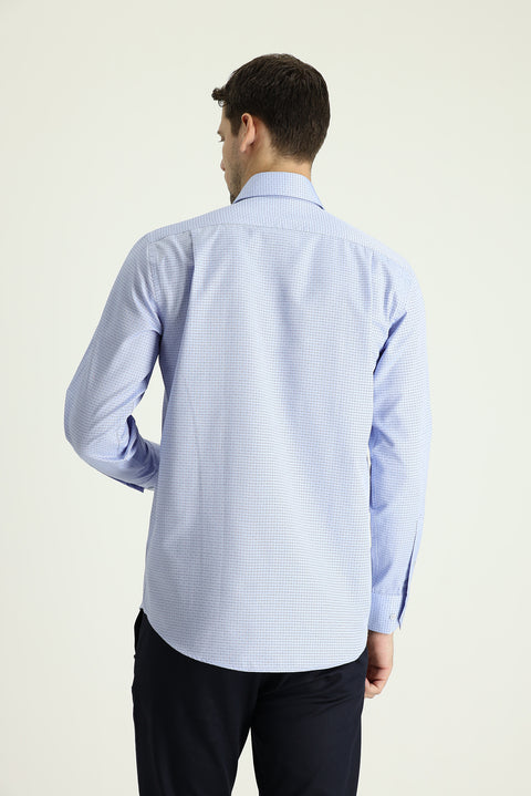 Blue Long-Sleeve Classic Patterned Easy-Iron Shirt