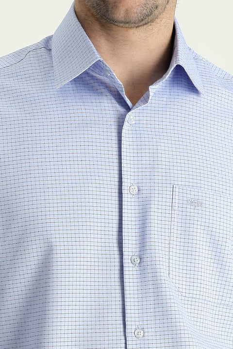 Blue Long-Sleeve Classic Patterned Easy-Iron Shirt