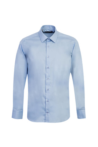  Uçuk Mavi Uzun Kol Slim Fit Dar Kesim Non Iron Saten Klasik Pamuklu Gömlek