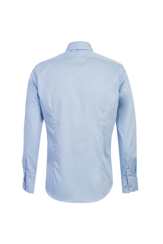  Uçuk Mavi Uzun Kol Slim Fit Dar Kesim Non Iron Saten Klasik Pamuklu Gömlek