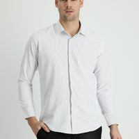 Light Grey Long Sleeve Slim Fit Striped Cotton Shirt