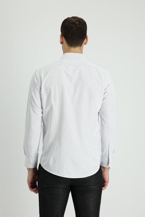 Light Grey Long Sleeve Slim Fit Striped Cotton Shirt
