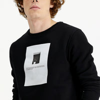 Black Crew Neck Fleece-Lined Printed Cotton Sweatshirt