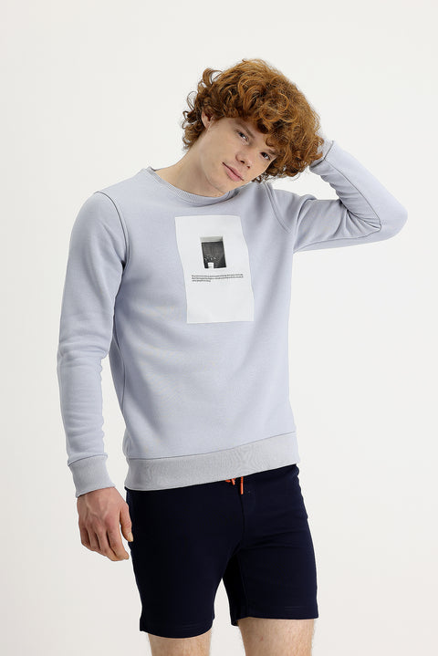 Taş Bisiklet Yaka İçi Polarlı Baskılı Sweatshirt
