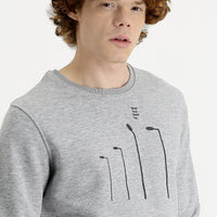 Light Grey Melange Crew Neck Printed Cotton Sweatshirt