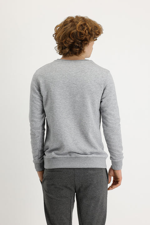 Light Grey Melange Crew Neck Printed Cotton Sweatshirt