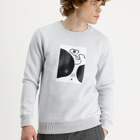 Medium Grey Crew Neck Fleece Lined Printed Cotton Sweatshirt