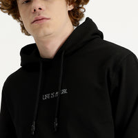 Siyah Regular Fit  Kapüşonlu Nakışlı Pamuklu Sweatshirt