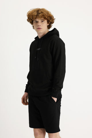  Siyah Regular Fit  Kapüşonlu Nakışlı Pamuklu Sweatshirt