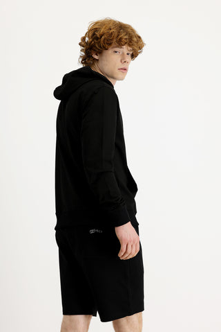  Siyah Regular Fit  Kapüşonlu Nakışlı Pamuklu Sweatshirt
