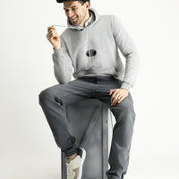 Açık Gri Melanj Regular Fit Kapüşonlu Baskılı Pamuklu Sweatshirt