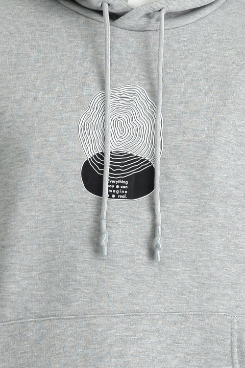 Açık Gri Melanj Regular Fit Kapüşonlu Baskılı Pamuklu Sweatshirt