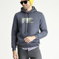 Dark Anthracite Regular Fit Hooded Printed Cotton Sweatshirt