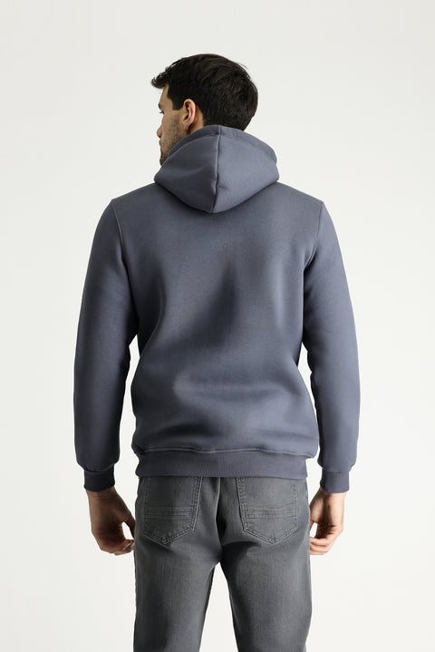 Dark Anthracite Regular Fit Hooded Printed Cotton Sweatshirt
