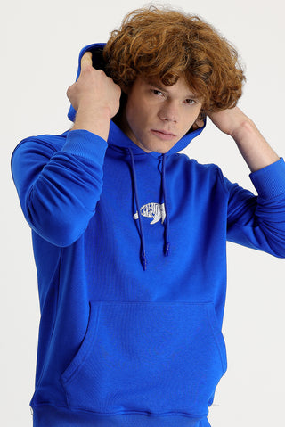  Saks Mavi Kapüşonlu Nakışlı Pamuklu Sweatshirt
