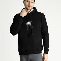 Siyah Regular Fit Kapüşonlu Baskılı Pamuklu Sweatshirt