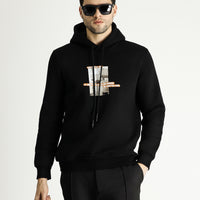 Siyah Regular Fit Kapüşonlu Baskılı Pamuklu Sweatshirt