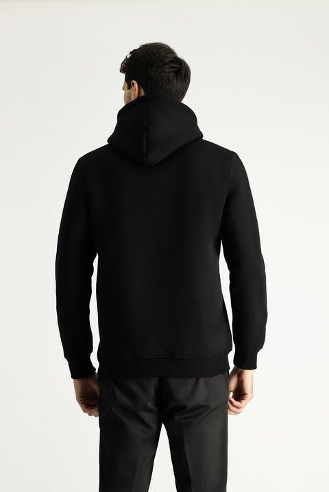 Siyah Regular Fit Kapüşonlu Baskılı Pamuklu Sweatshirt