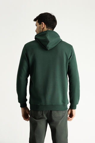  Koyu Yeşil Kapüşonlu Regular Fit Pamuklu Nakışlı 3 İplik Sweatshirt