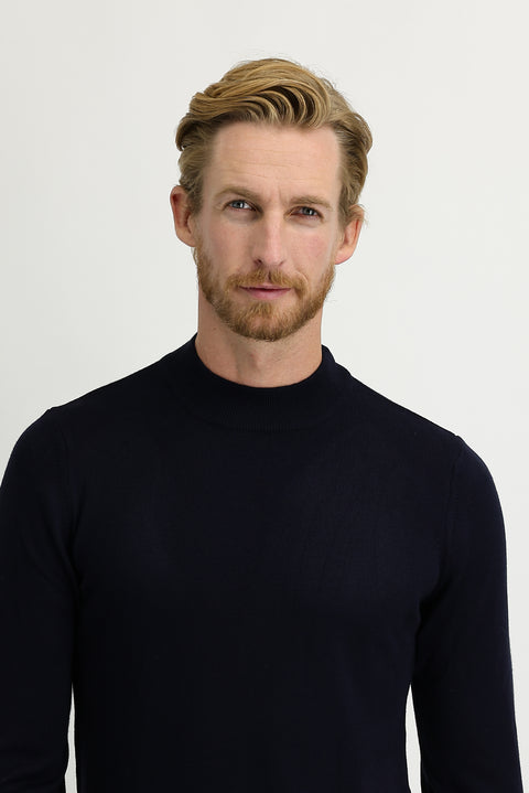 Medium Navy Half Turtleneck Regular Fit Knitted Sweater